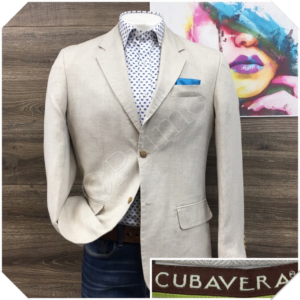 CUBAVERA Mens Linen Blazer Sport Coat Casual Jacket Size L (42) Classic Suit